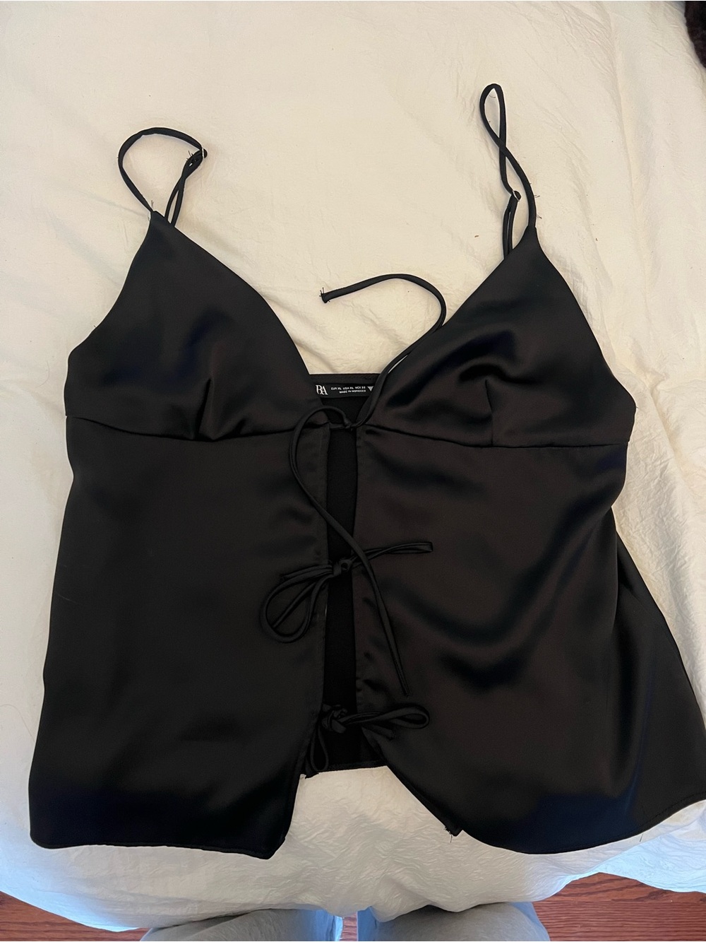 Zara Black Satin Lace-Up Cami Top